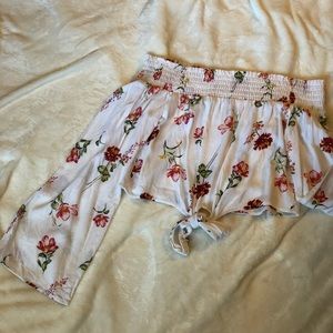 Off the shoulder white floral crop top
